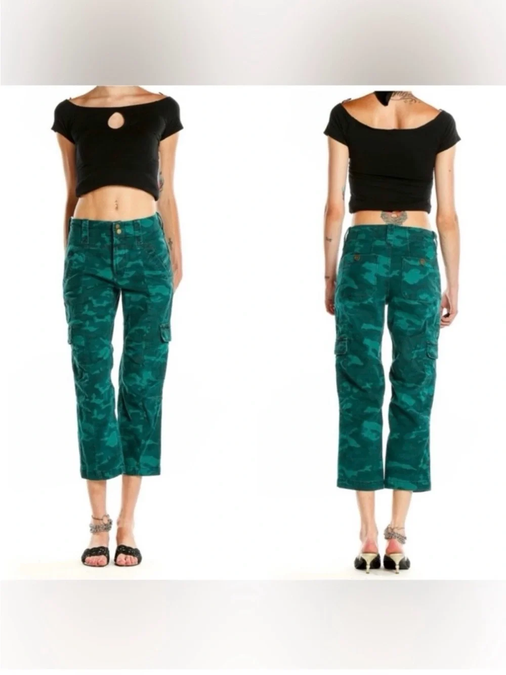 Anthropologie Austin Cargo Trousers Pants Camo Dark Turquoise Size 27 - Picture 4 of 16